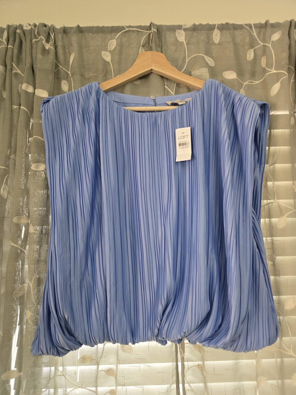 LOFT Light Blue Pleated Blouson Top